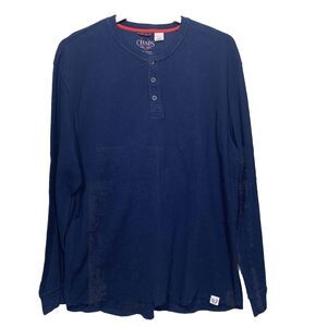 Chaps Men’s Navy Blue Long Sleeve Henley Shirt Size XL-100 Cotton Made In India